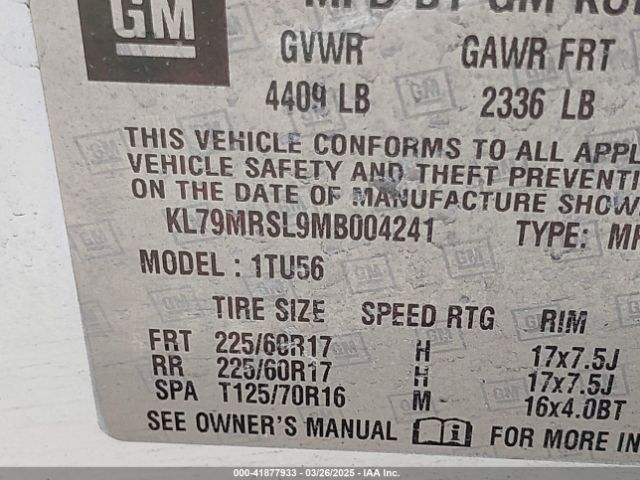 KL79MRSL9MB004241 Chevrolet Trailblazer Awd Lt