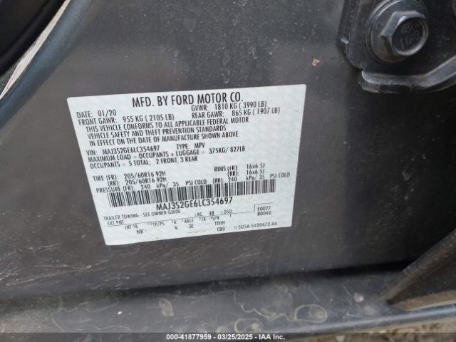 MAJ3S2GE6LC354697 Ford Ecosport Se