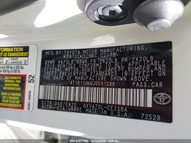 4T1B11HK6JU591099 Toyota CAMRY SE