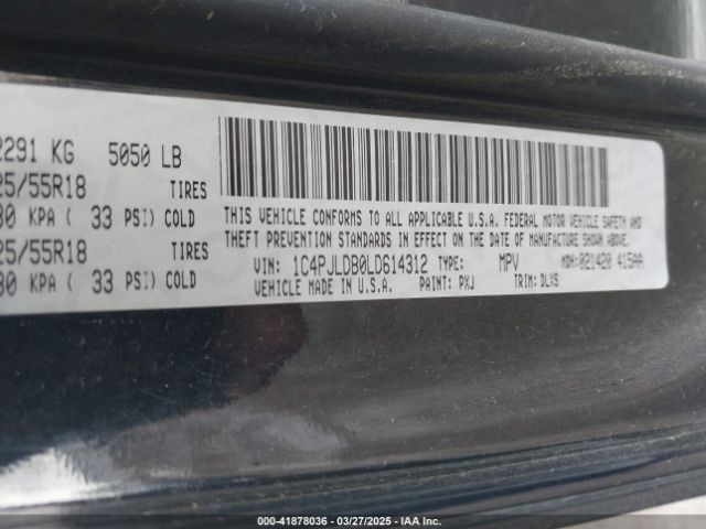 1C4PJLDB0LD614312 Jeep Cherokee Limited Fwd