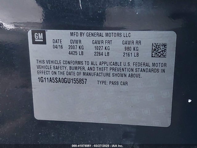 1G11A5SA0GU155857 Chevrolet Malibu Limited 1fl