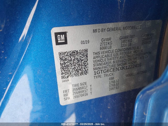 1GTG6CENXK1222416 GMC CANYON SLE