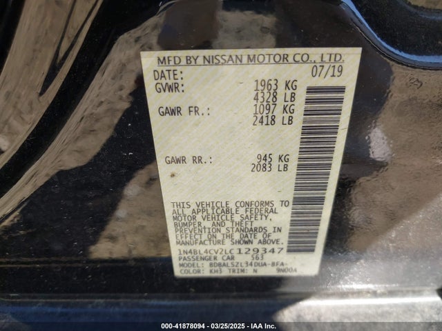 1N4BL4CV2LC129347 Nissan Altima Sr Fwd