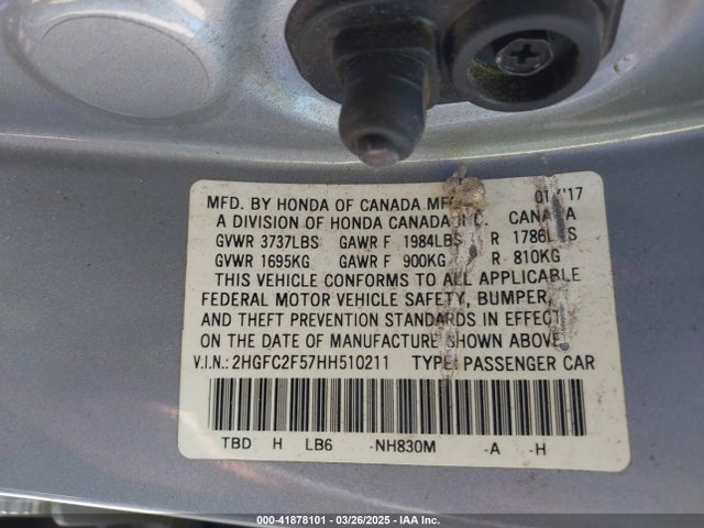 Honda Civic Lx 2017 2HGFC2F57HH510211 Image 9