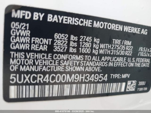 5UXCR4C00M9H34954 BMW X5 Sdrive40i