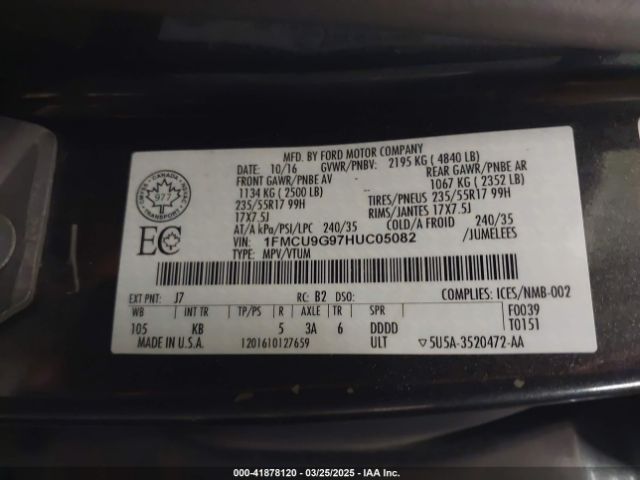 1FMCU9G97HUC05082 Ford ESCAPE SE