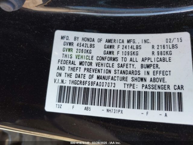 1HGCR6F59FA007073 Honda Accord Hybrid Ex-l
