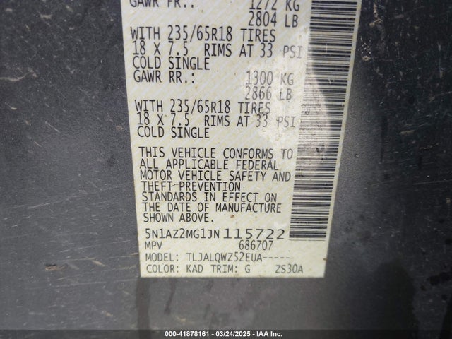5N1AZ2MG1JN115722 Nissan MURANO SV
