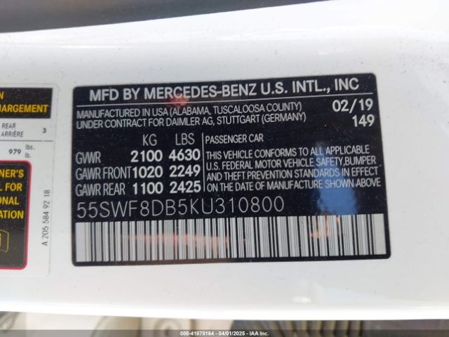 55SWF8DB5KU310800 Mercedes-Benz C 300