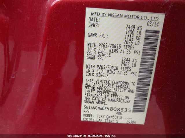 5N1AN0NW0EN808535 Nissan Xterra Pro-4x/s/x