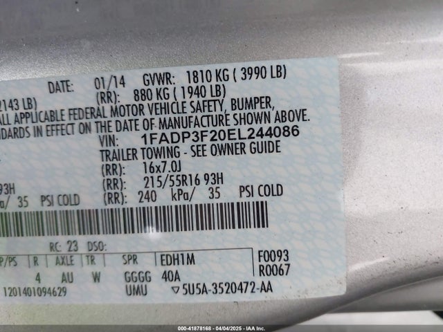 1FADP3F20EL244086 Ford FOCUS SE