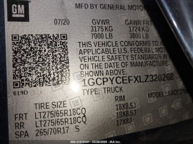 1GCPYCEFXLZ320268 Chevrolet Silverado 1500 4wd  Short Bed Custom Trail Boss