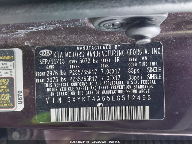 5XYKT4A65EG512493 KIA SORENTO LX
