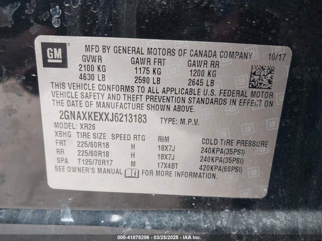 2GNAXKEXXJ6213183 Chevrolet EQUINOX LT