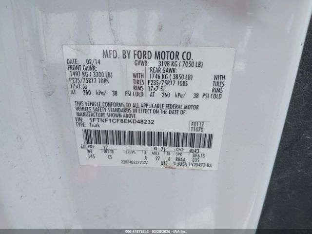 1FTNF1CF8EKD48232 Ford F-150 Xl