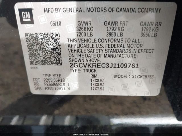 2GCVKREC3J1109761 Chevrolet Silverado 1500 2lt