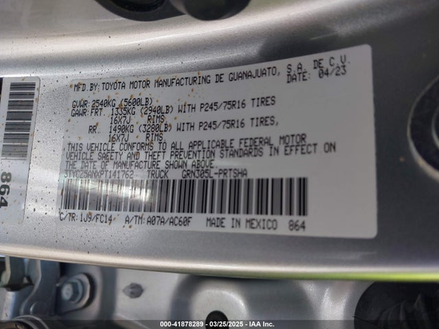 3TYCZ5ANXPT141762 Toyota Tacoma Sr V6/sr5 V6/trail Edition/trd Off Road/trd Pro/trd Sport