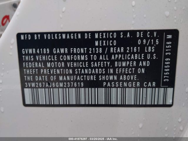 3VW267AJ6GM237619 Volkswagen Jetta 1.4t S