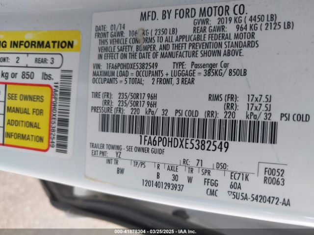 1FA6P0HDXE5382549 Ford FUSION SE