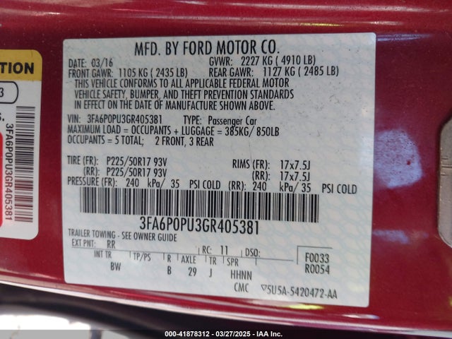 Ford Fusion 2016 3FA6P0PU3GR405381 Image 9