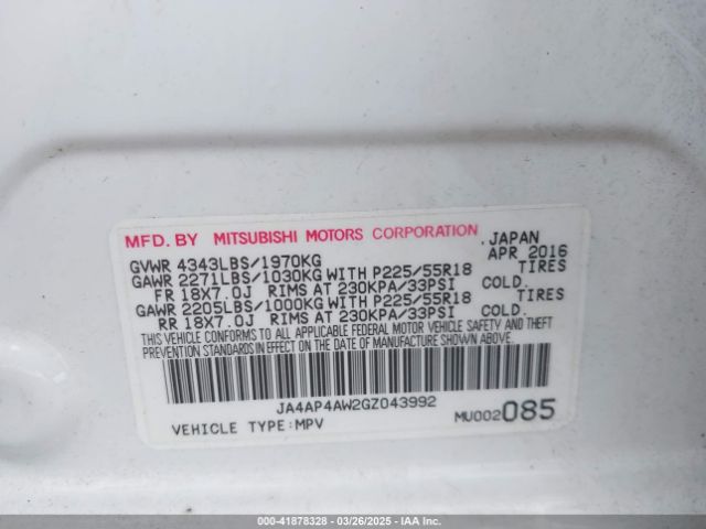 JA4AP4AW2GZ043992 Mitsubishi Outlander Sport 2.4 Sel