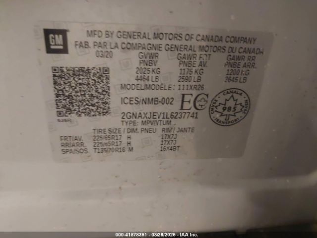 2GNAXJEV1L6237741 Chevrolet Equinox Fwd 2fl