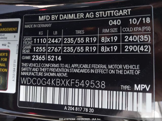 WDC0G4KBXKF549538 Mercedes-Benz Glc 300 4matic