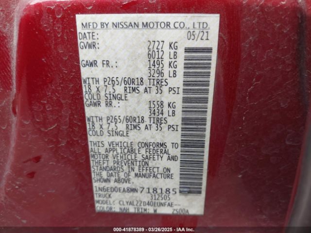 1N6ED0EA8MN718185 Nissan Frontier Sv 4x2
