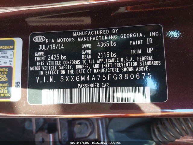 5XXGM4A75FG380675 KIA Optima Lx