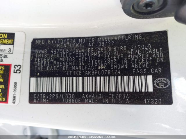 4T1K61AK9PU078174 Toyota a25a-fks