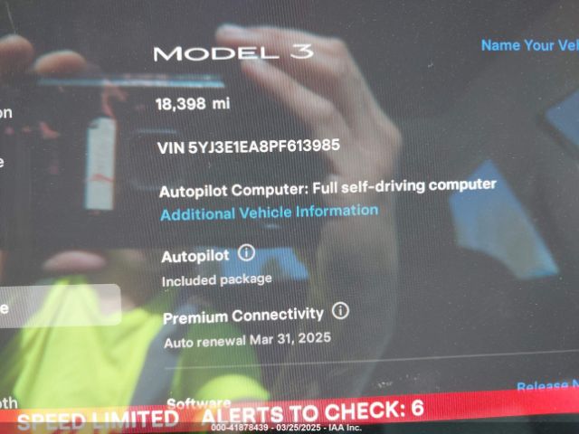 5YJ3E1EA8PF613985 Tesla Model 3 Rear-wheel Drive