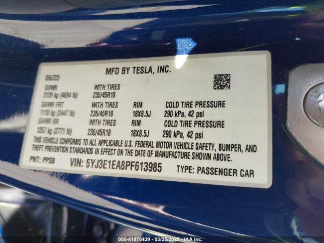 5YJ3E1EA8PF613985 Tesla Model 3 Rear-wheel Drive