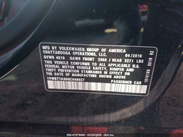 1VWBT7A30GC049027 Volkswagen Passat 1.8t Se