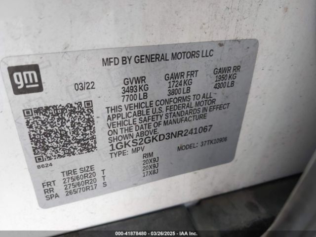 1GKS2GKD3NR241067 GMC Yukon Xl 4wd Slt