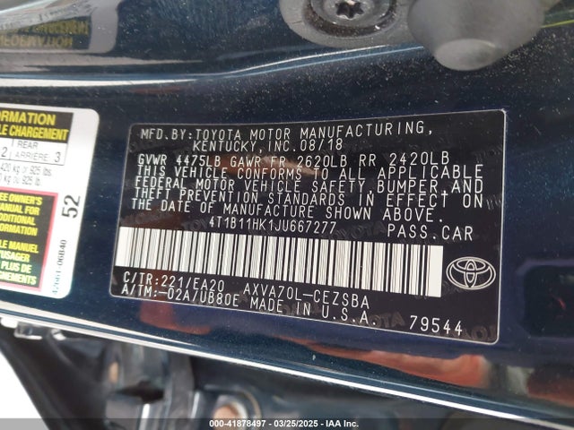 4T1B11HK1JU667277 Toyota CAMRY SE