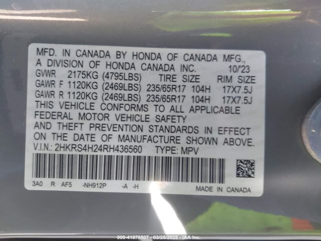 2HKRS4H24RH436560 Honda Cr-v Lx Awd