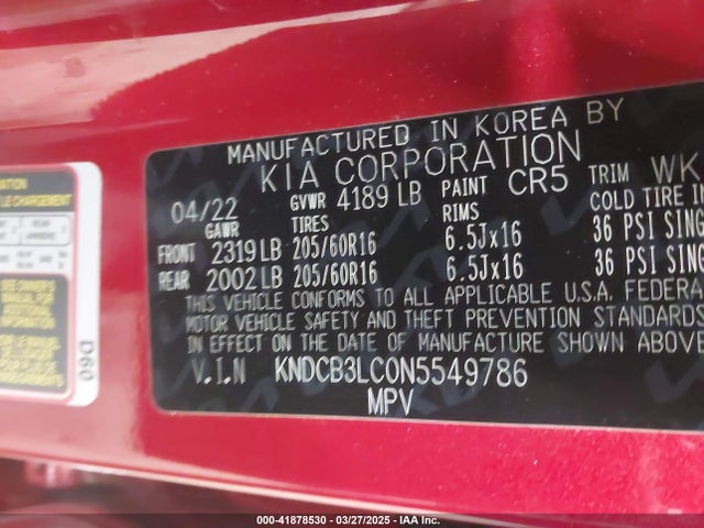 KNDCB3LC0N5549786 KIA Niro Lxs