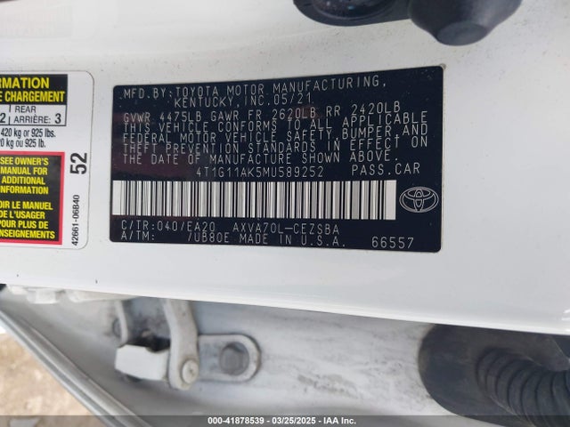 4T1G11AK5MU589252 Toyota CAMRY SE