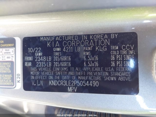 KNDCR3LE2P5054490 KIA NIRO EX