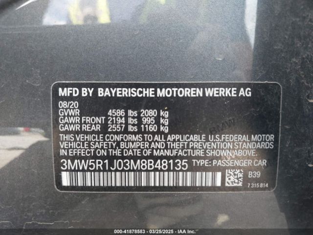 3MW5R1J03M8B48135 BMW 330I