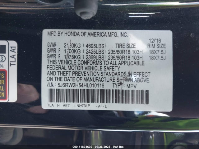 5J6RW2H54HL010116 Honda CR-V EX