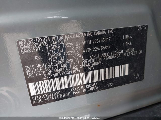 2T3P1RFV7KC011824 Toyota Rav4 Xle