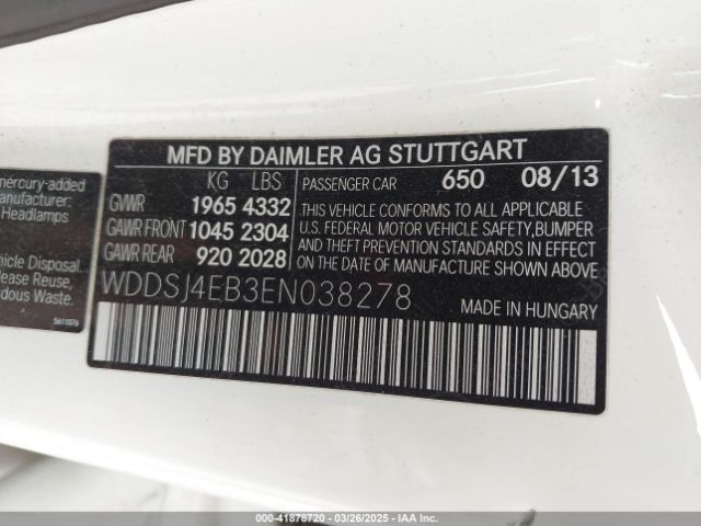WDDSJ4EB3EN038278 Mercedes-Benz CLA 250