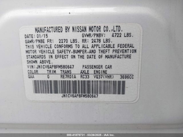 JN1CV6AP8FM580647 Infiniti Q40