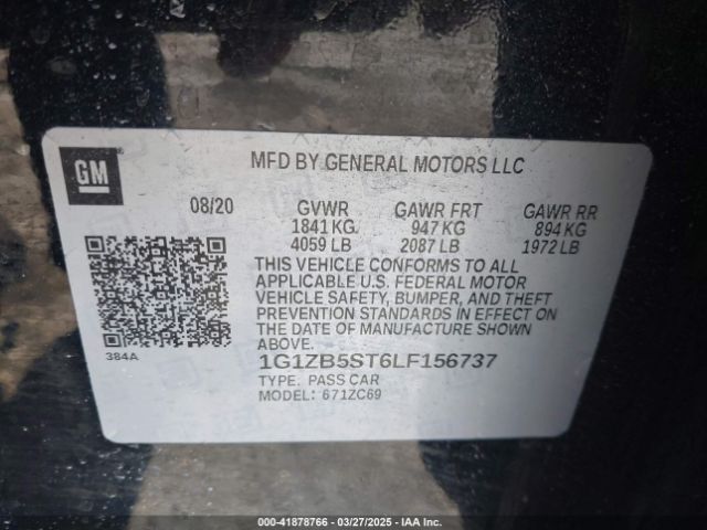 1G1ZB5ST6LF156737 Chevrolet Malibu Fwd Ls