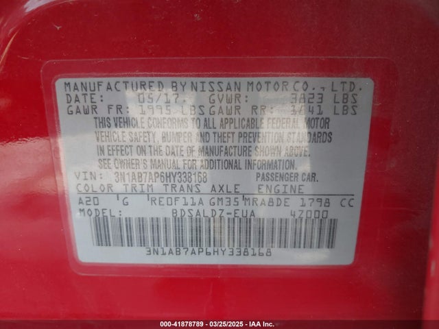 3N1AB7AP6HY338168 Nissan SENTRA SV