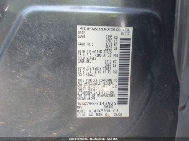 5N1AZ2MH8HN143925 Nissan MURANO SL