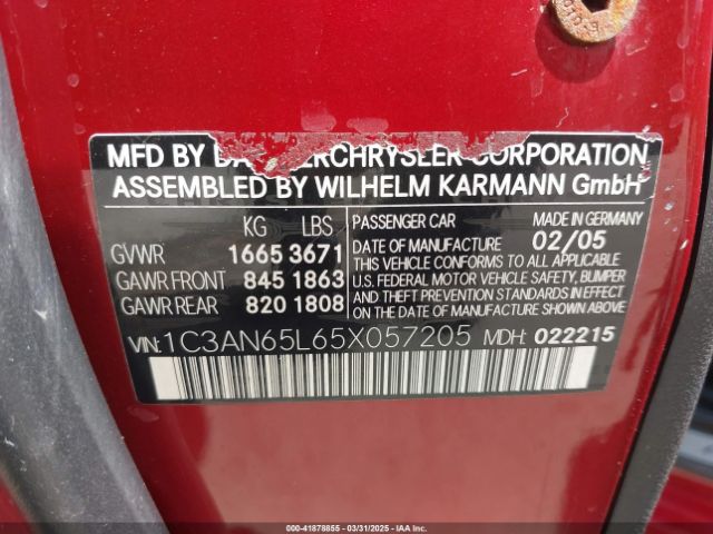 2005 CHRYSLER CROSSFIRE 1C3AN65L65X057205 Photo 8