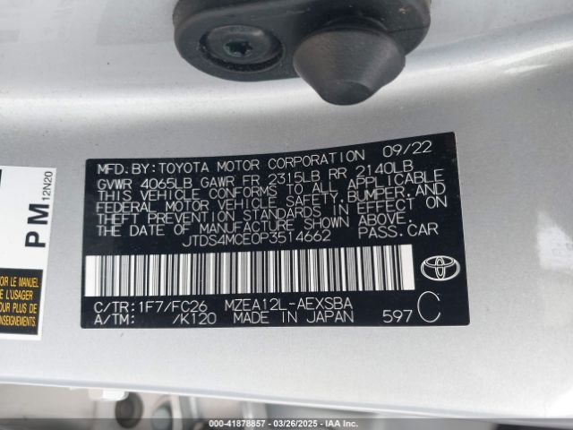 JTDS4MCE0P3514662 Toyota COROLLA SE