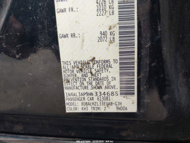 1N4AL3AP9HN334685 Nissan Altima 2.5 Sr